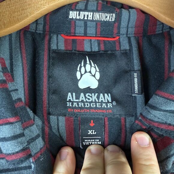 Duluth Trading Co Men's Striped Button Down Shirt - Red and Gray - Picture 6 of 11